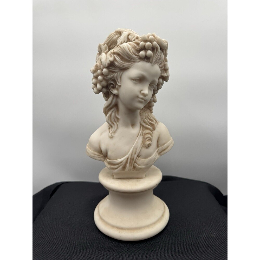 Young Victorian Woman 12" Bust On Pedestal Grapes White Resin Homemakers Idea Co